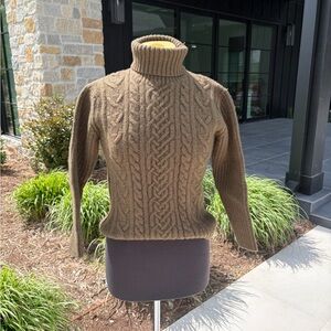 A|X Armani Exchange Wool Cashmere Cable Knit Turtleneck Sweater Green Fitted